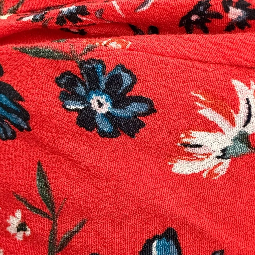 Cottagecore Red Floral Flowy Boho Tomato Midi Wrap Dress Feminine Size 8 H&M - Picture 10 of 15